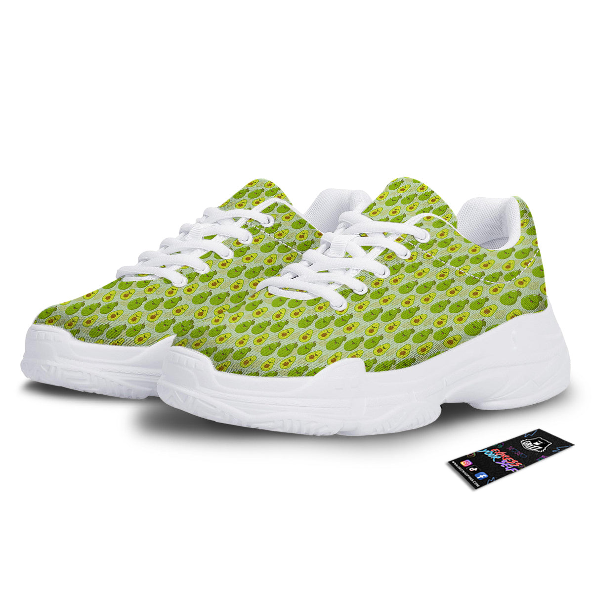 Avocado Cartoon Print Pattern White Chunky Shoes-grizzshop