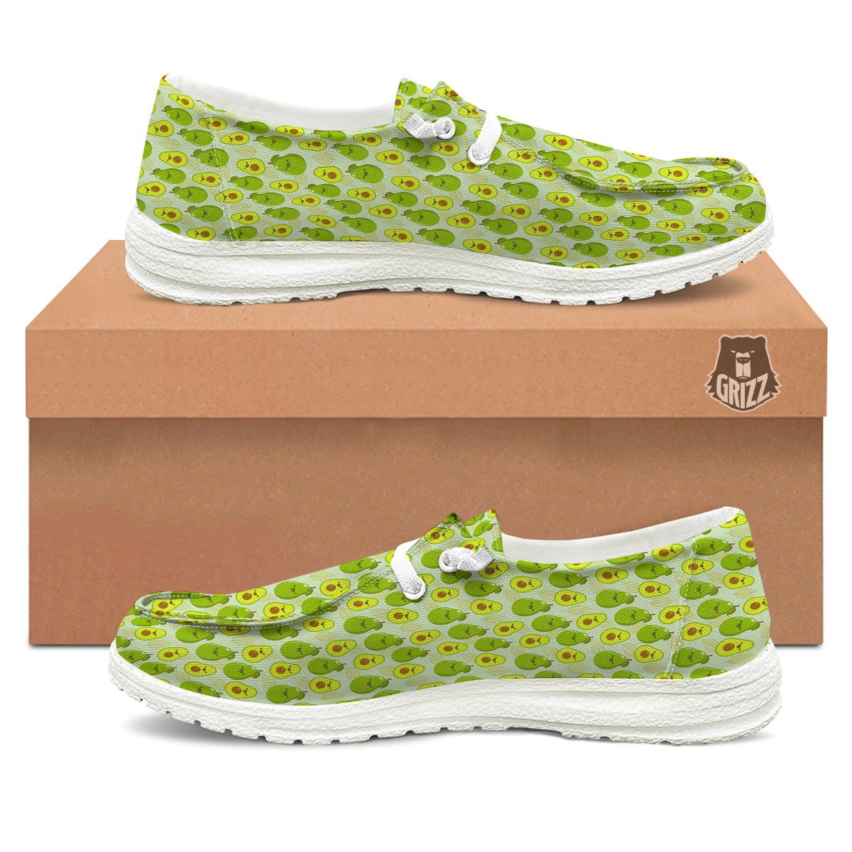 Avocado Cartoon Print Pattern White Loafers-grizzshop