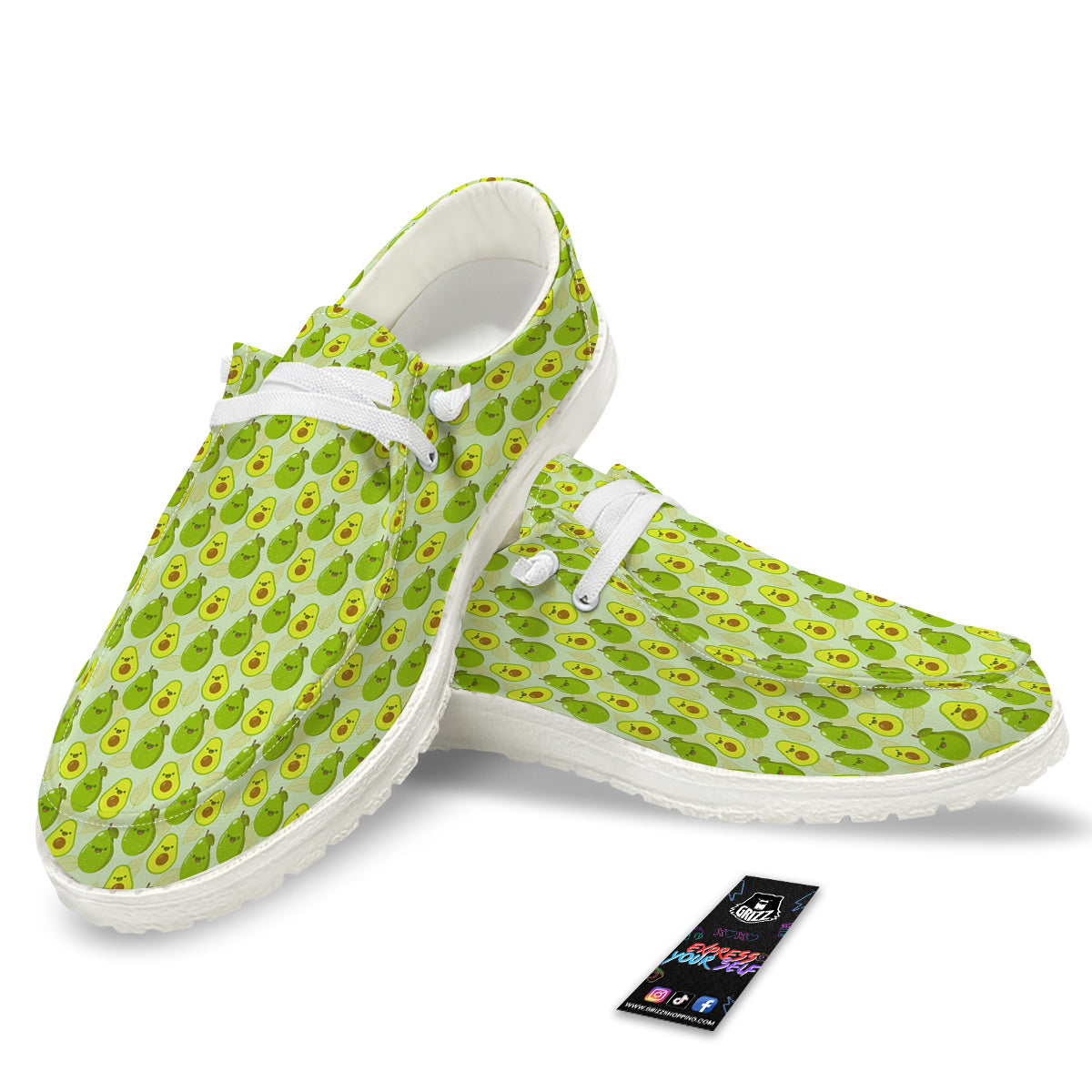 Avocado Cartoon Print Pattern White Loafers-grizzshop