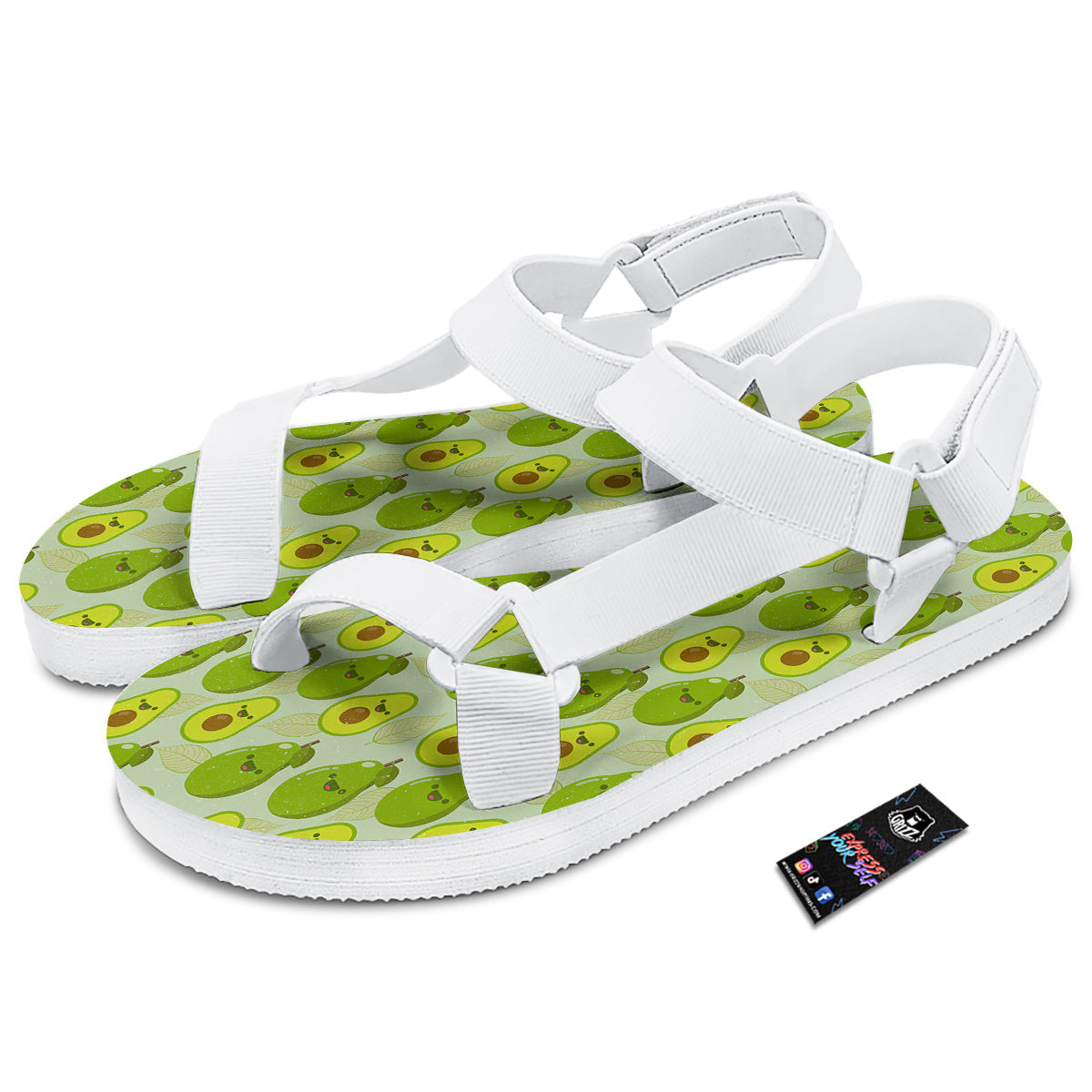 Avocado Cartoon Print Pattern White Open Toe Sandals-grizzshop