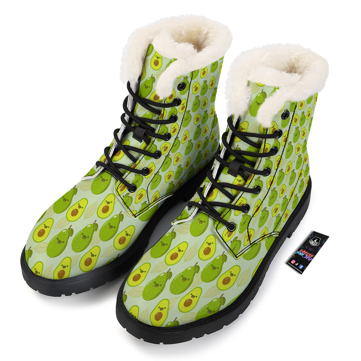 Avocado Cartoon Print Pattern Winter Boots-grizzshop