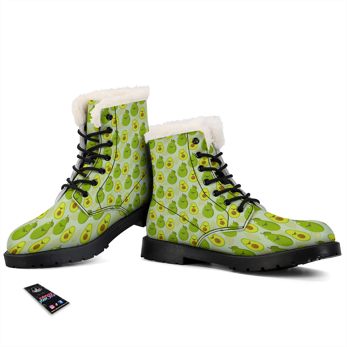 Avocado Cartoon Print Pattern Winter Boots-grizzshop