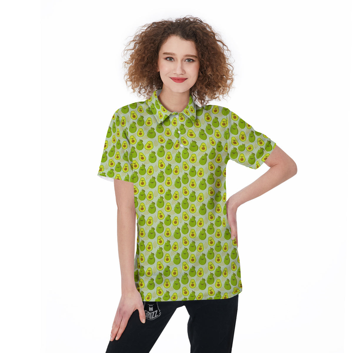 Avocado Cartoon Print Pattern Women's Golf Shirts-grizzshop