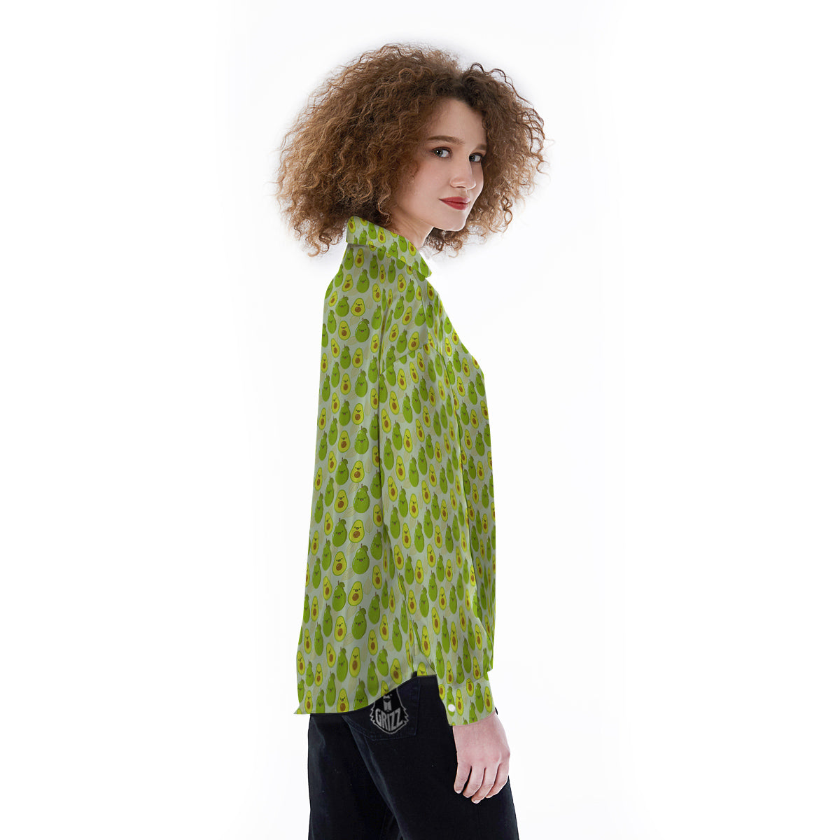 Avocado Cartoon Print Pattern Women's Long Sleeve Shirts-grizzshop