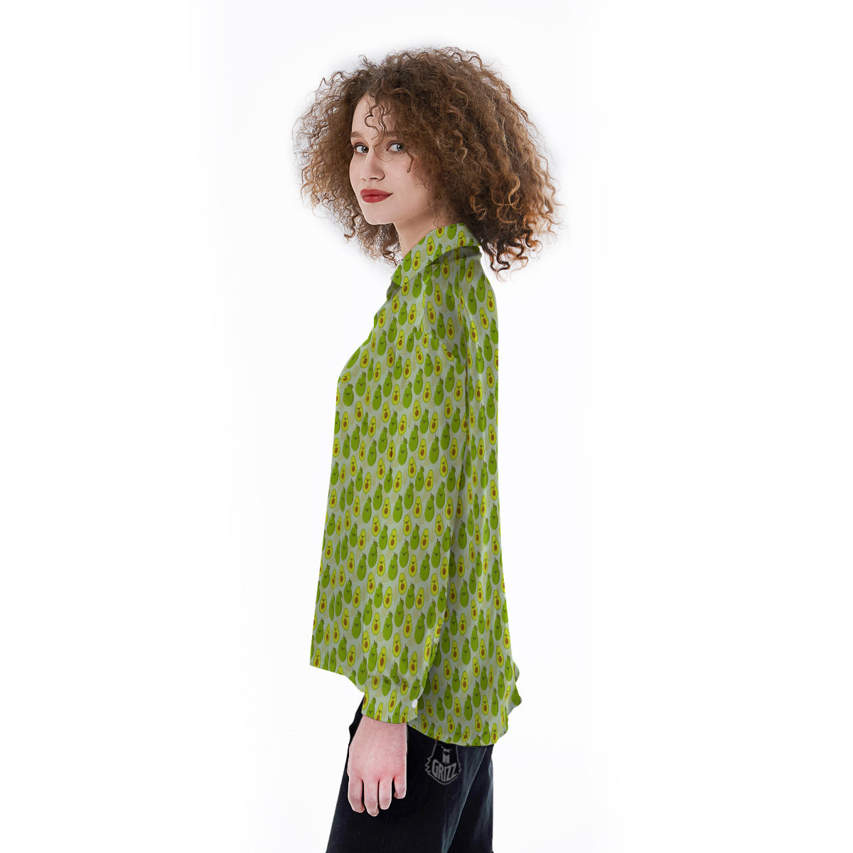 Avocado Cartoon Print Pattern Women's Long Sleeve Shirts-grizzshop
