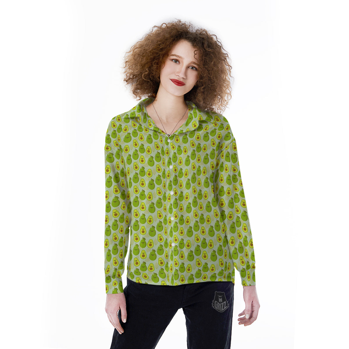 Avocado Cartoon Print Pattern Women's Long Sleeve Shirts-grizzshop
