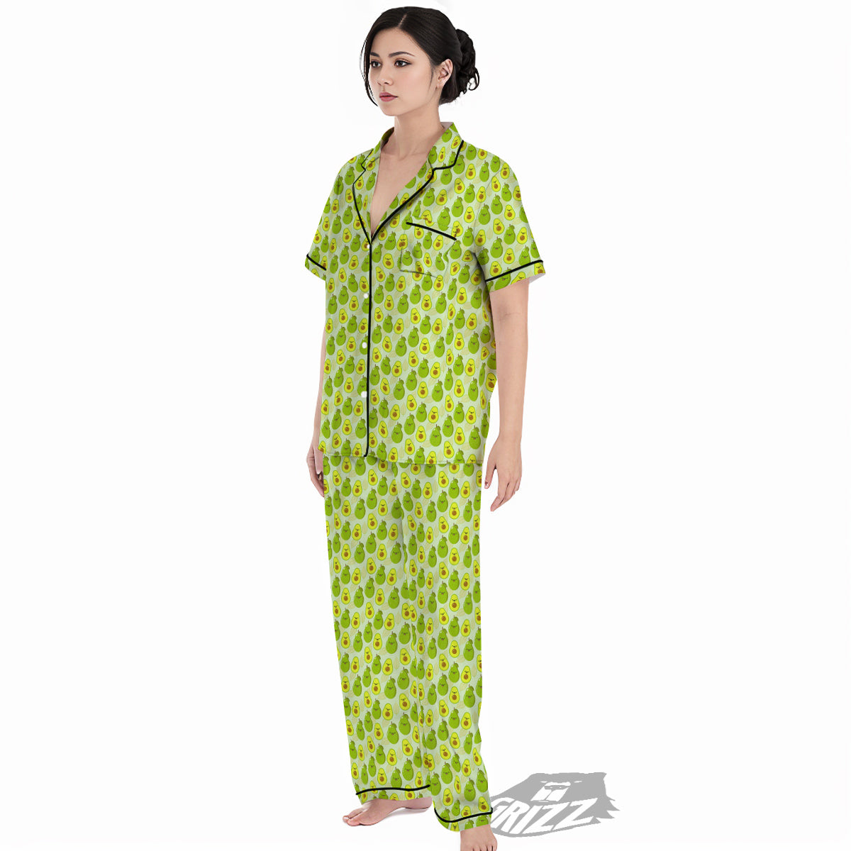 Avocado Cartoon Print Pattern Women's Pajamas Set-grizzshop