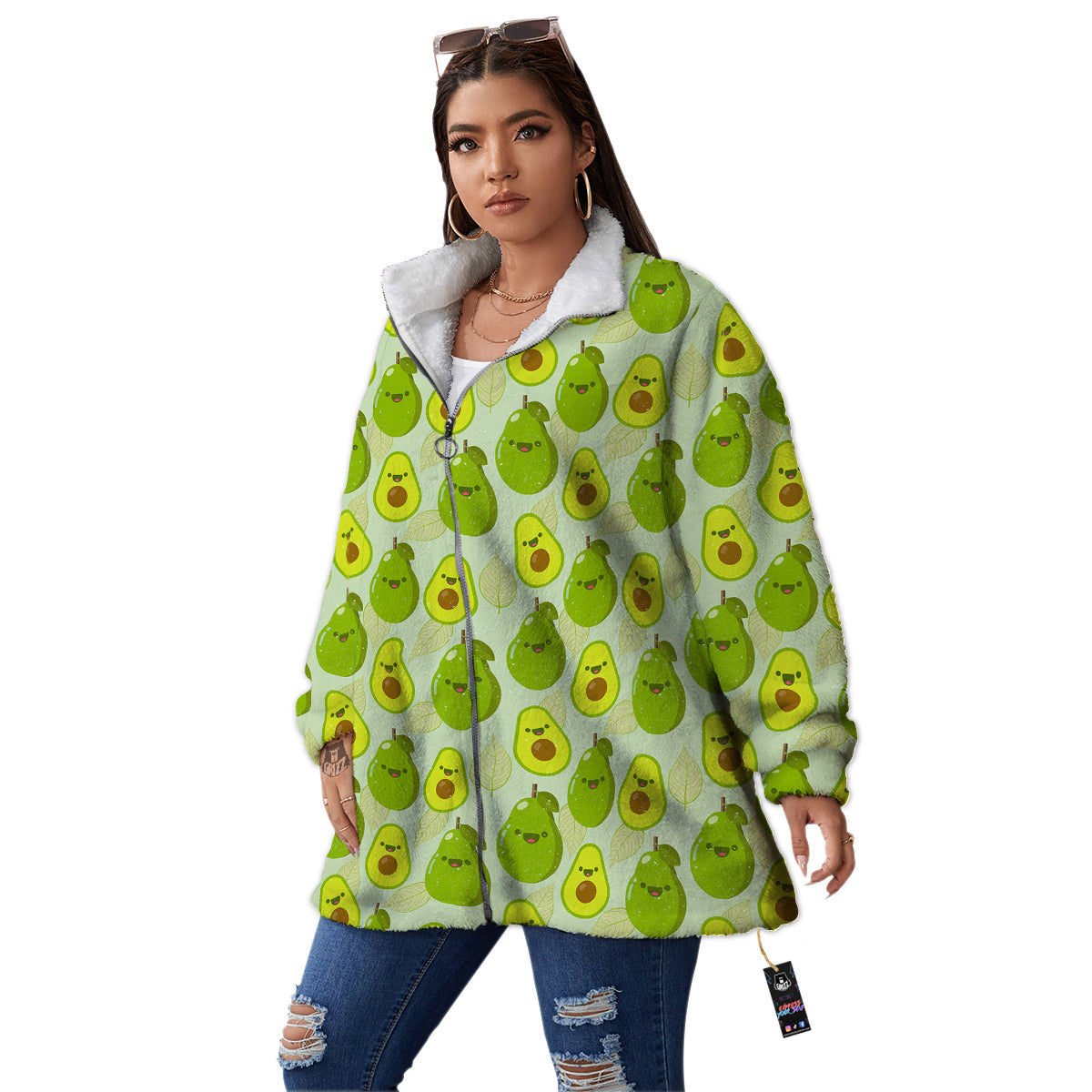 Avocado Cartoon Print Pattern Women's Sherpa Jacket-grizzshop