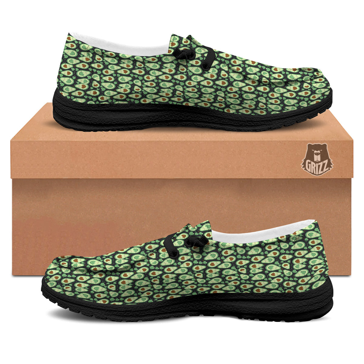 Avocado Cute Print Pattern Black Loafers-grizzshop
