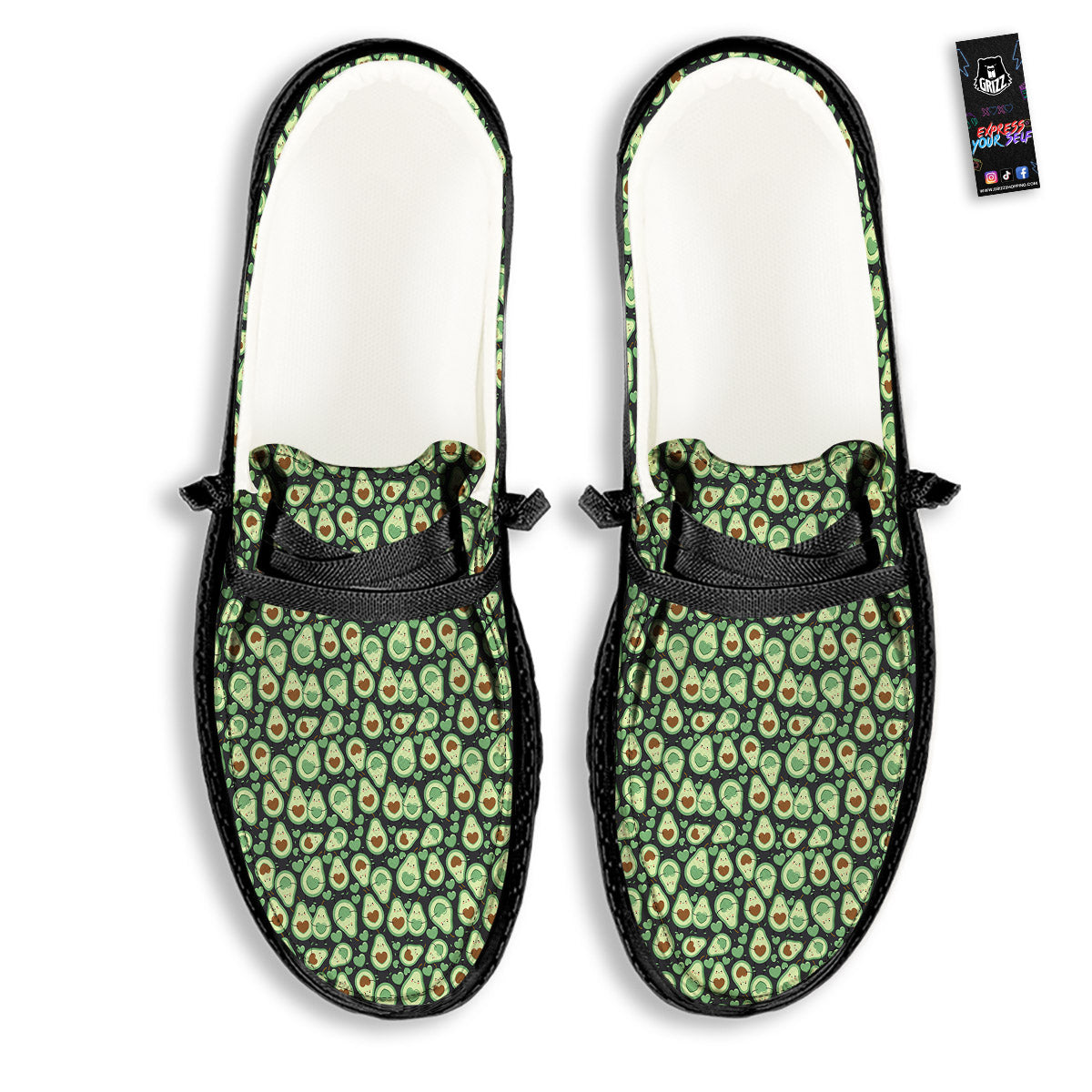 Avocado Cute Print Pattern Black Loafers-grizzshop