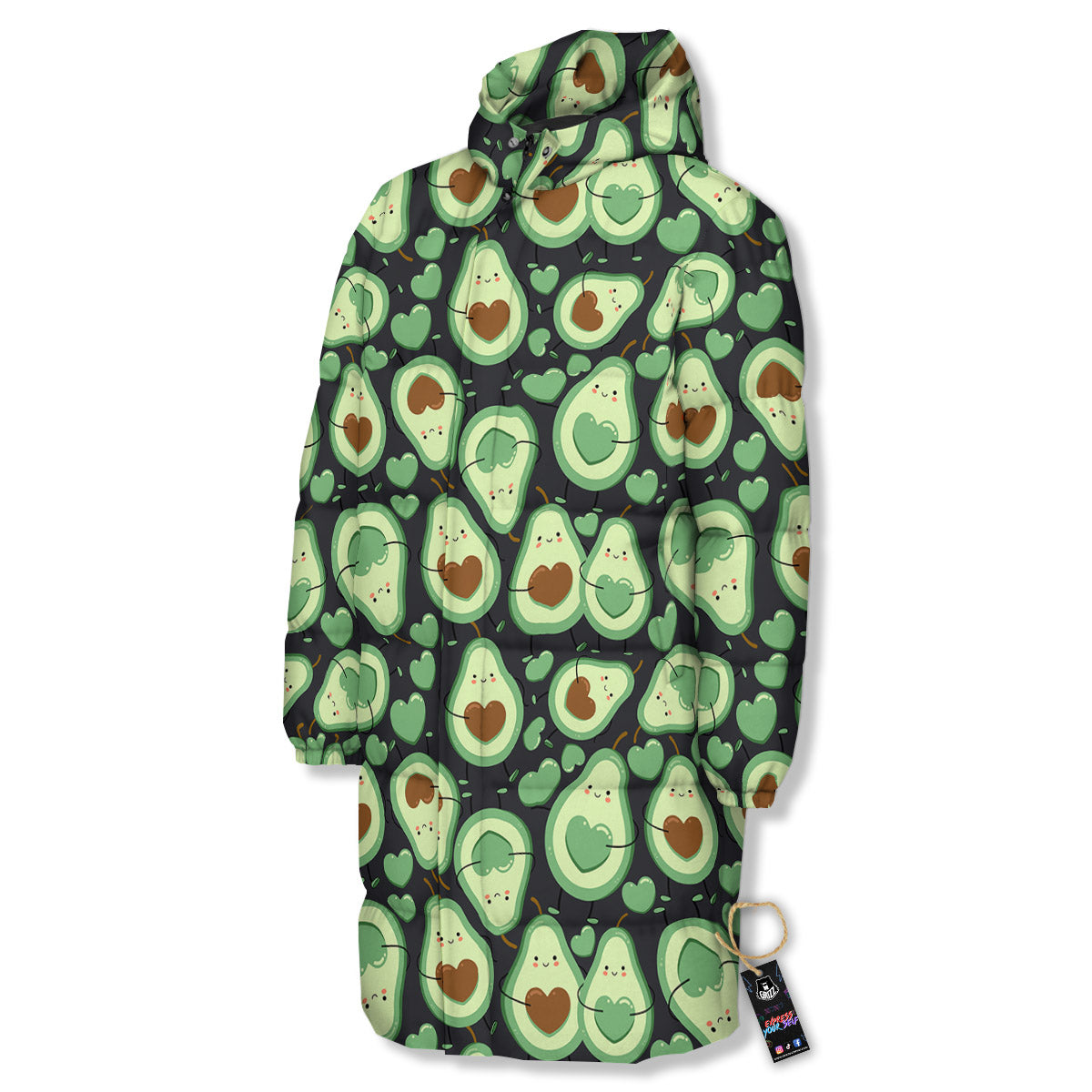 Avocado Cute Print Pattern Long Down Jacket-grizzshop