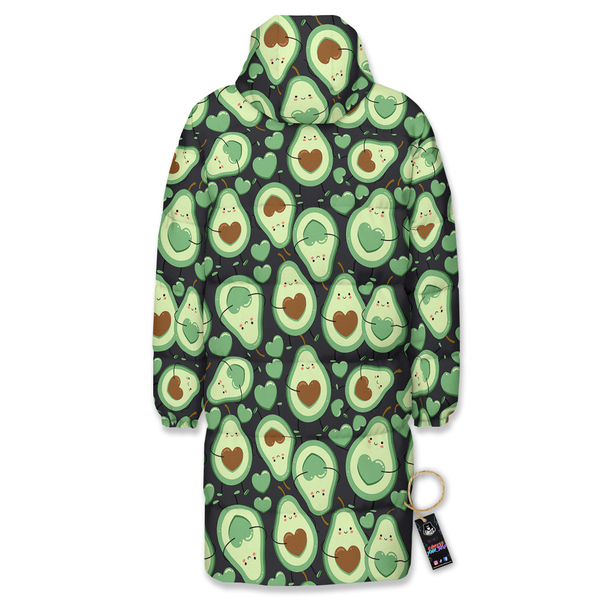 Avocado Cute Print Pattern Long Down Jacket-grizzshop