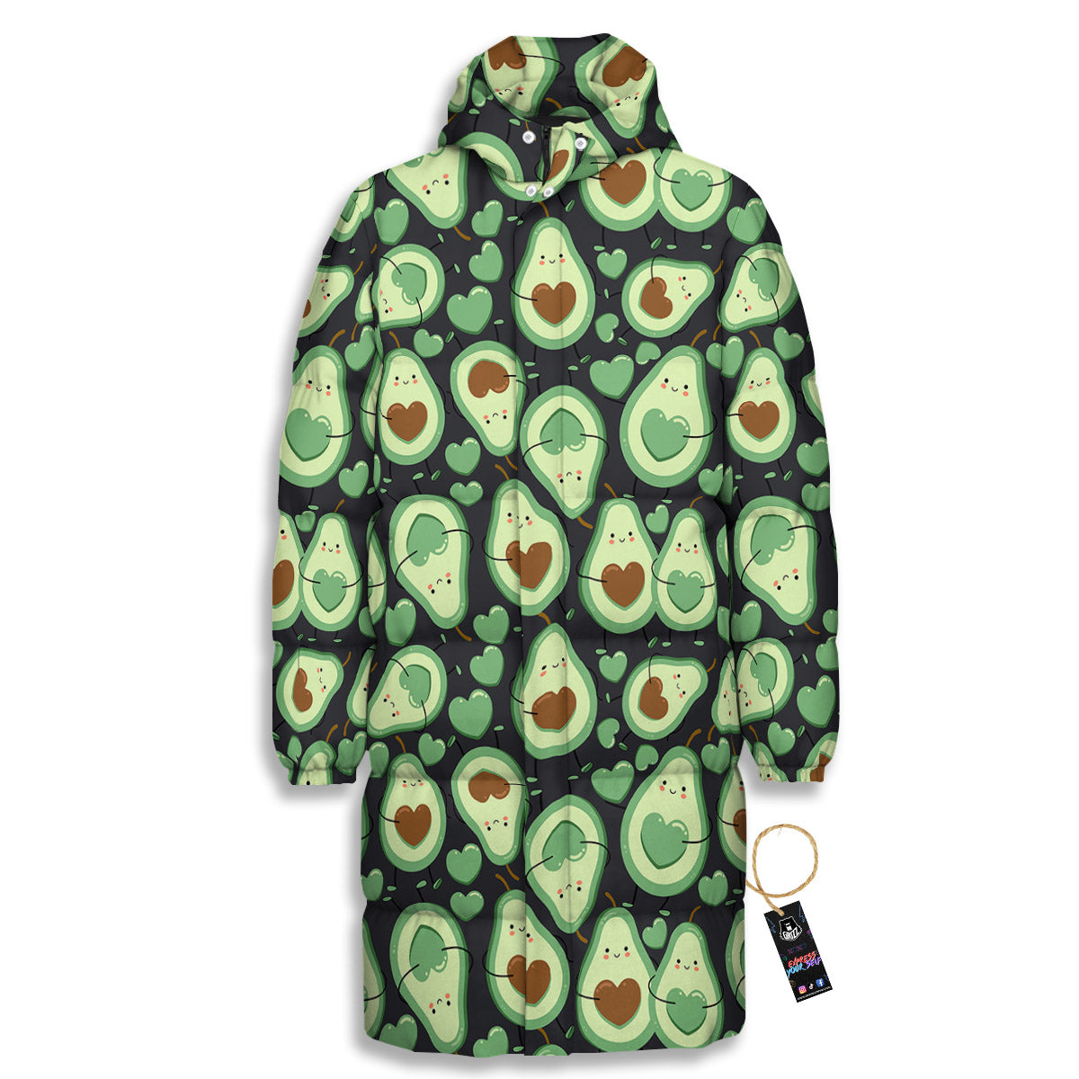 Avocado Cute Print Pattern Long Down Jacket-grizzshop