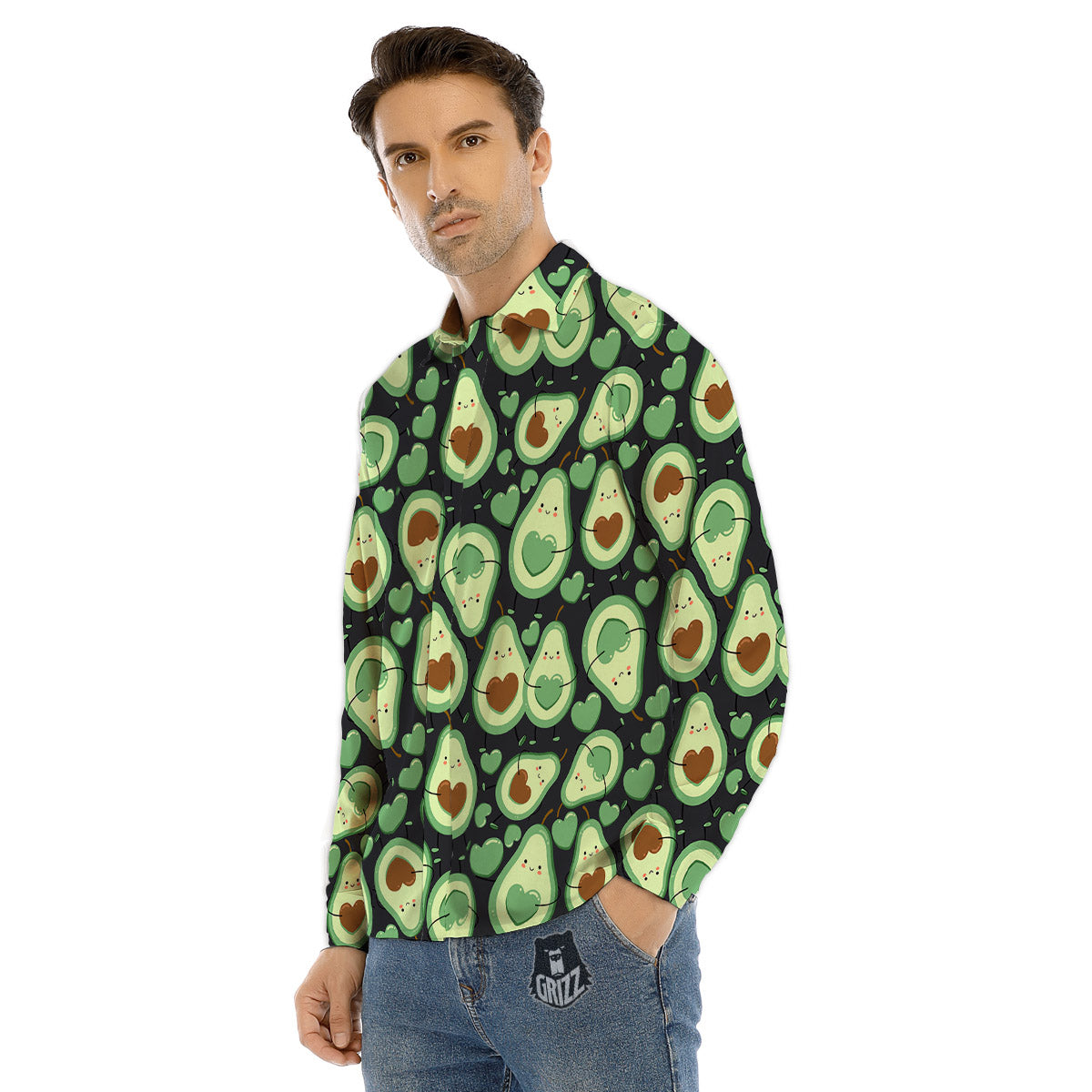 Avocado Cute Print Pattern Men's Dress Shirts-grizzshop