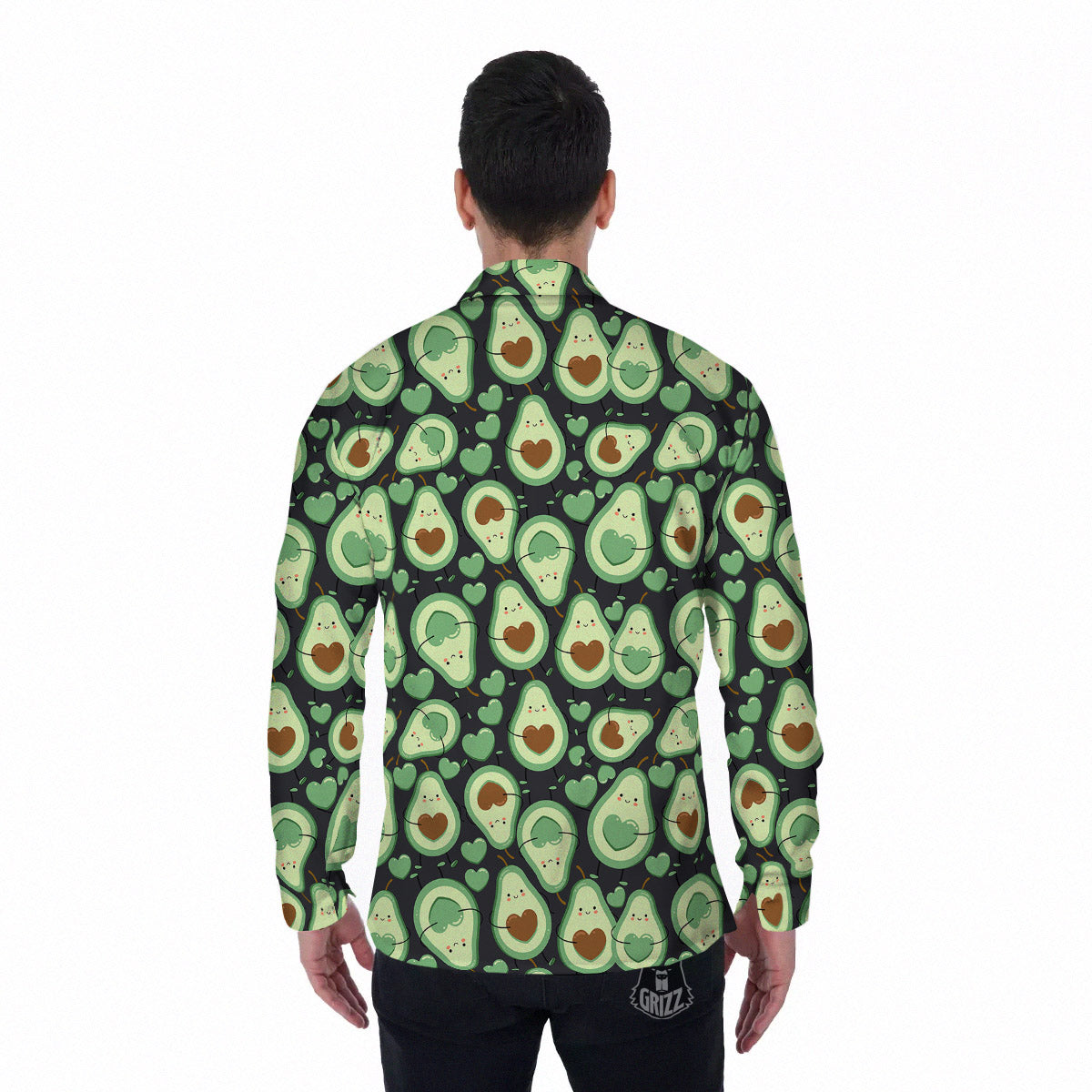 Avocado Cute Print Pattern Men's Long Sleeve Shirts-grizzshop