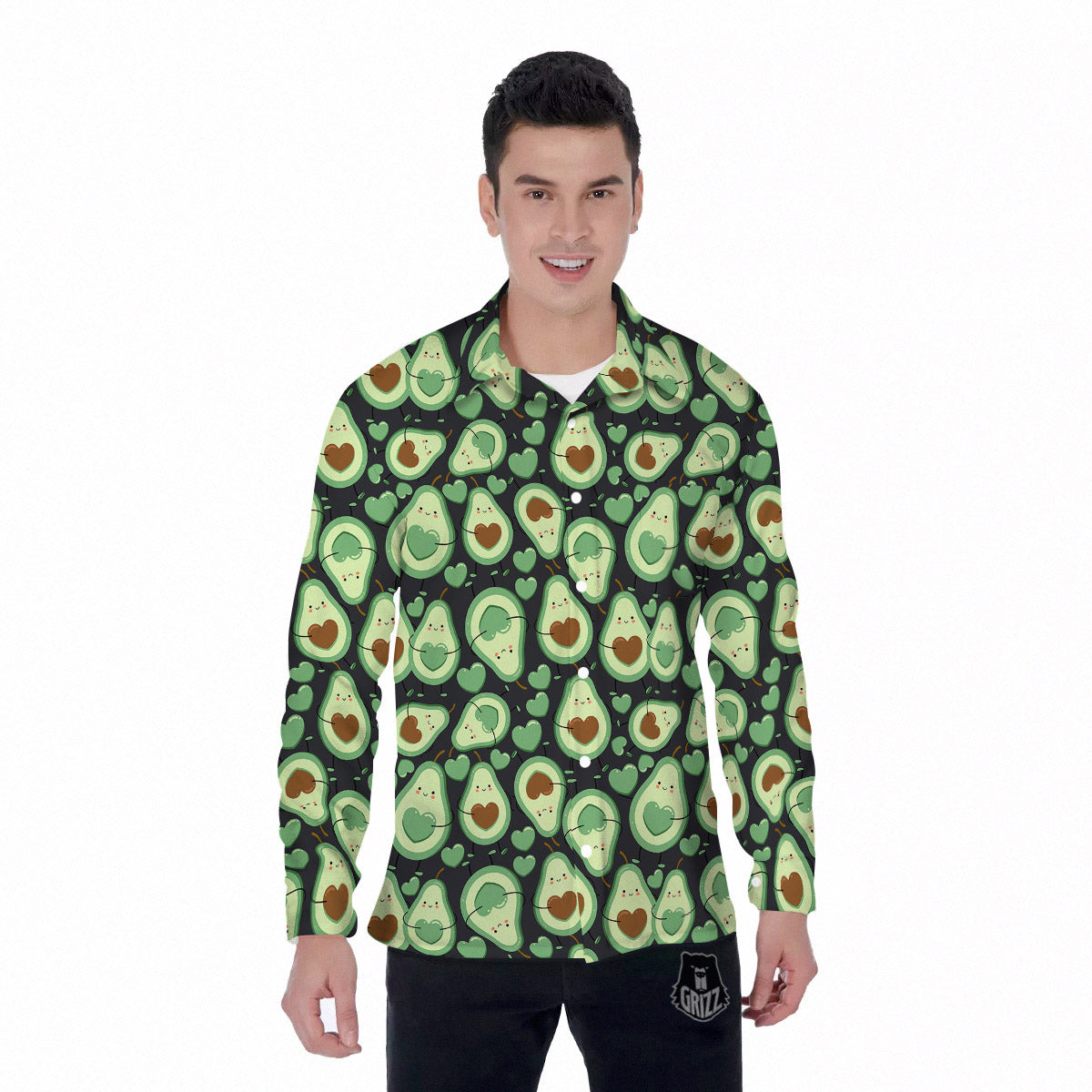 Avocado Cute Print Pattern Men's Long Sleeve Shirts-grizzshop