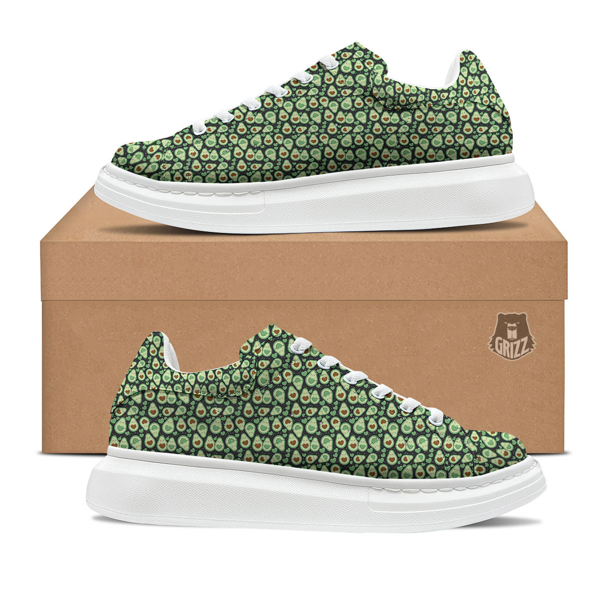 Avocado Cute Print Pattern Platform Shoes-grizzshop