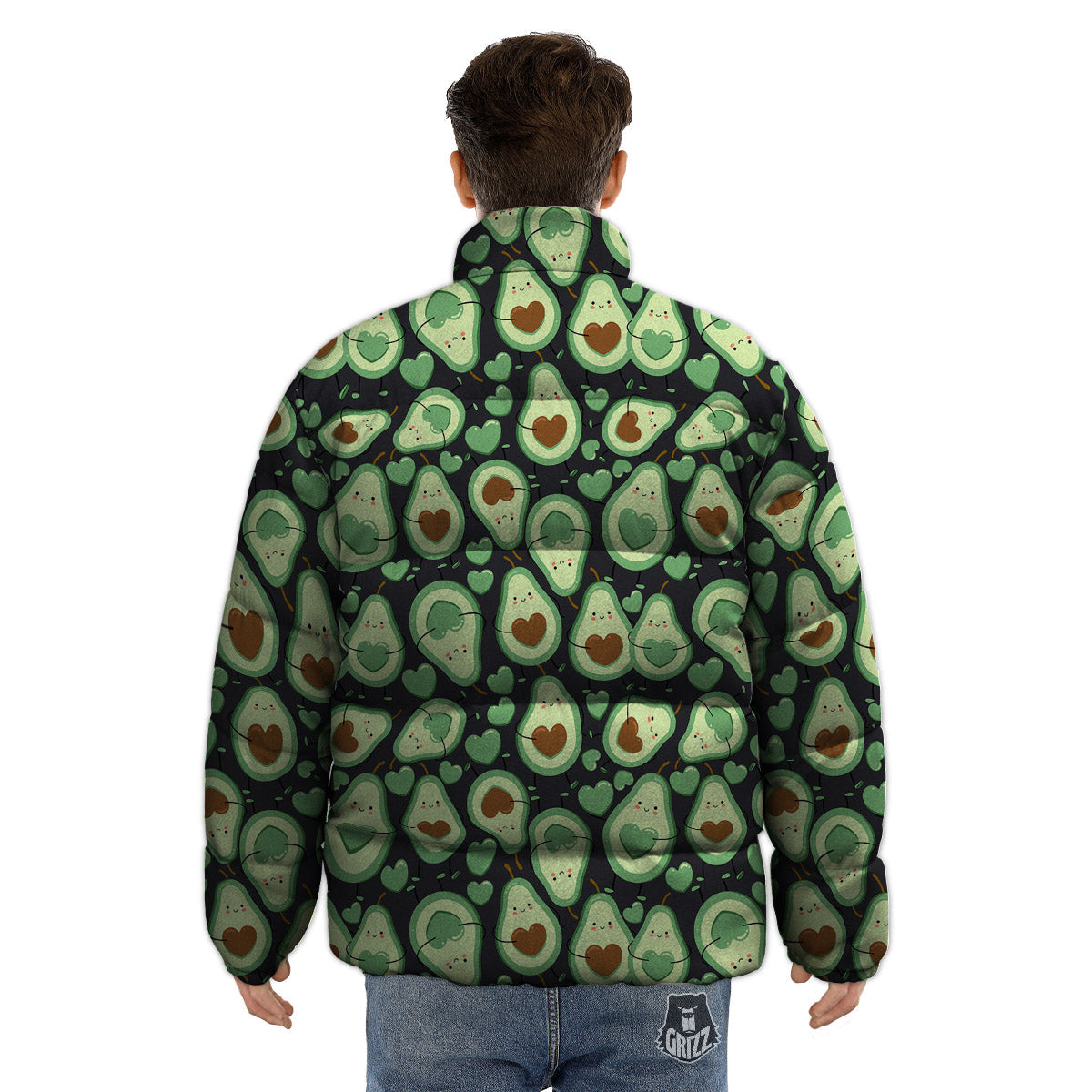 Avocado Cute Print Pattern Puffer Jacket-grizzshop