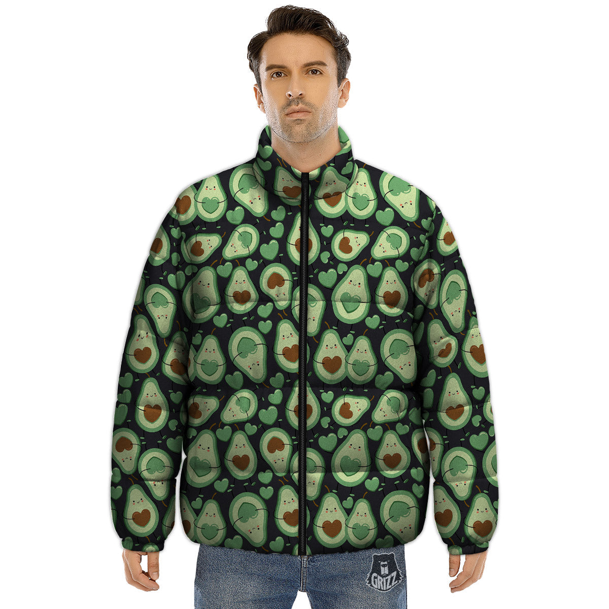Avocado Cute Print Pattern Puffer Jacket-grizzshop