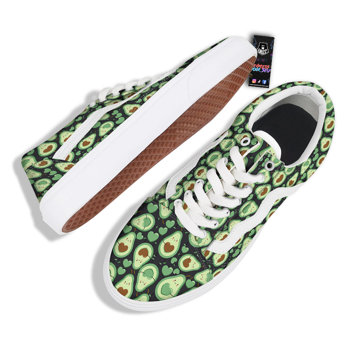 Avocado Cute Print Pattern Skate Shoes-grizzshop