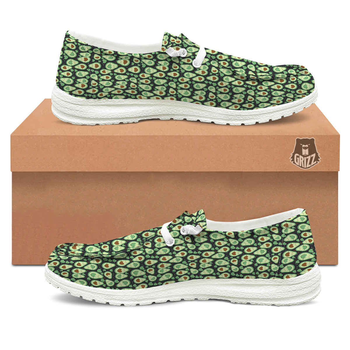Avocado Cute Print Pattern White Loafers-grizzshop