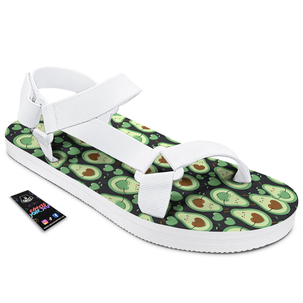 Avocado Cute Print Pattern White Open Toe Sandals-grizzshop