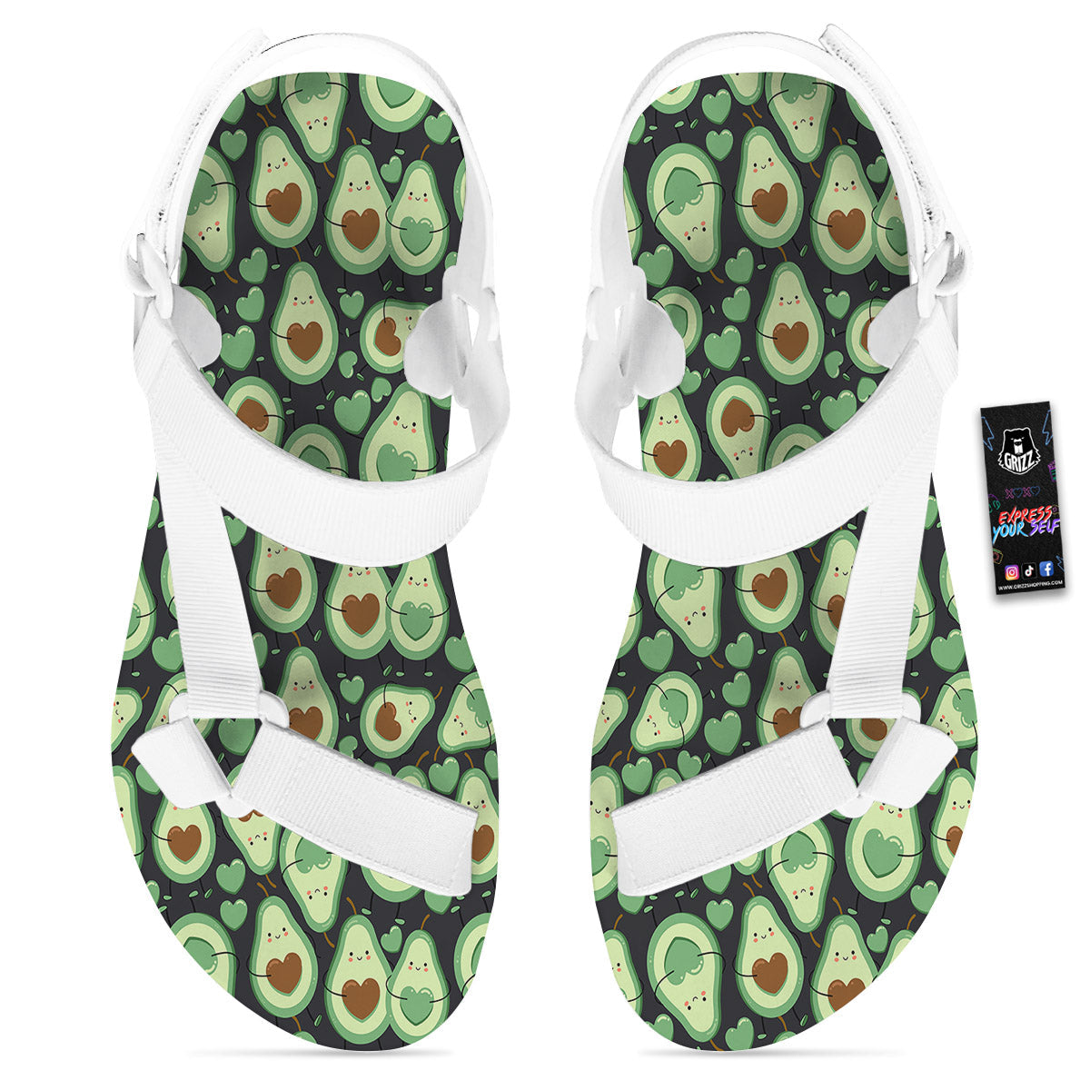 Avocado Cute Print Pattern White Open Toe Sandals-grizzshop