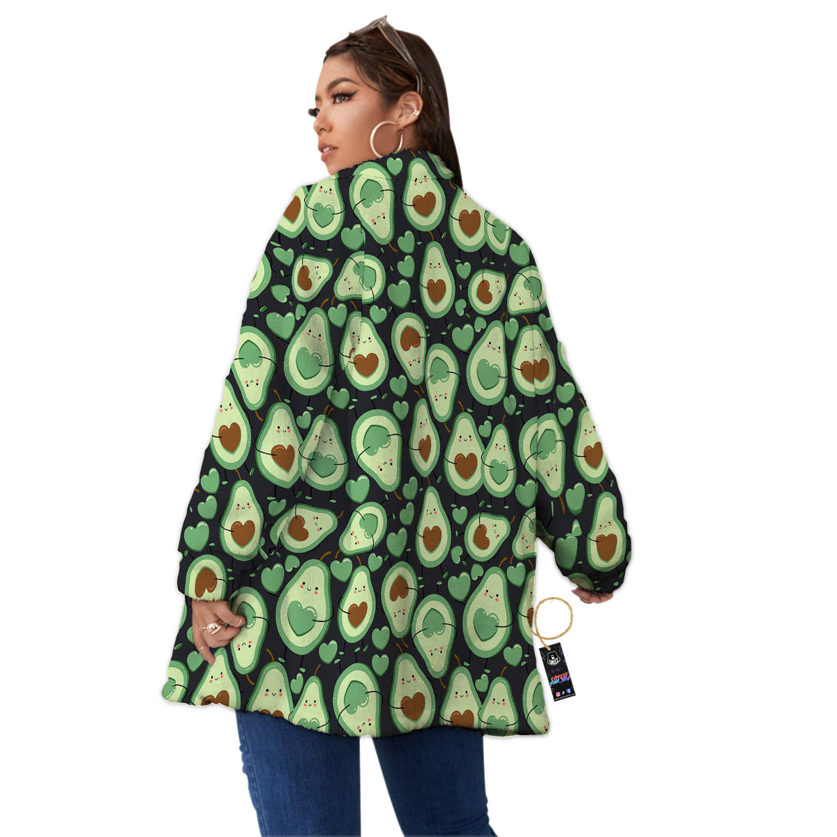 Avocado Cute Print Pattern Women's Sherpa Jacket-grizzshop