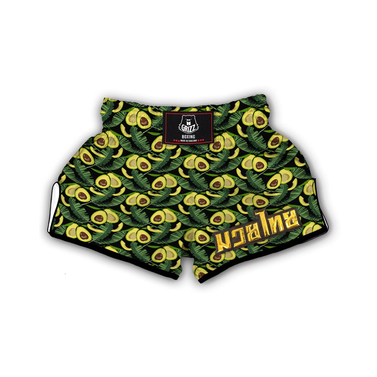 Avocado Floral Palm Leaves Pattern Print Muay Thai Boxing Shorts-grizzshop