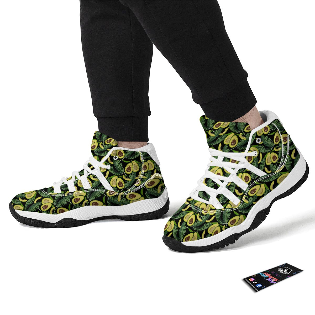 Avocado Floral Palm Leaves Pattern Print White Bball Shoes-grizzshop