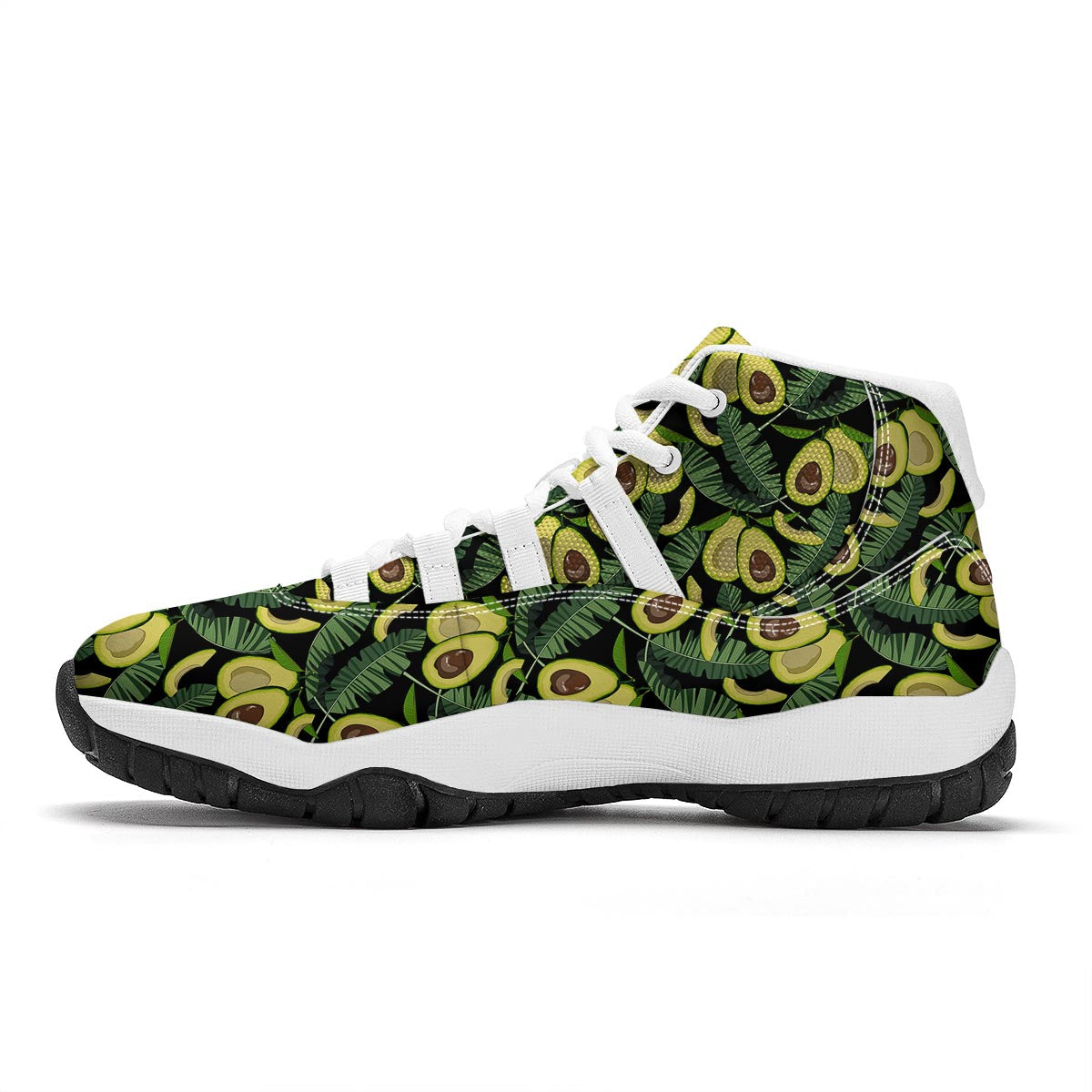 Avocado Floral Palm Leaves Pattern Print White Bball Shoes-grizzshop