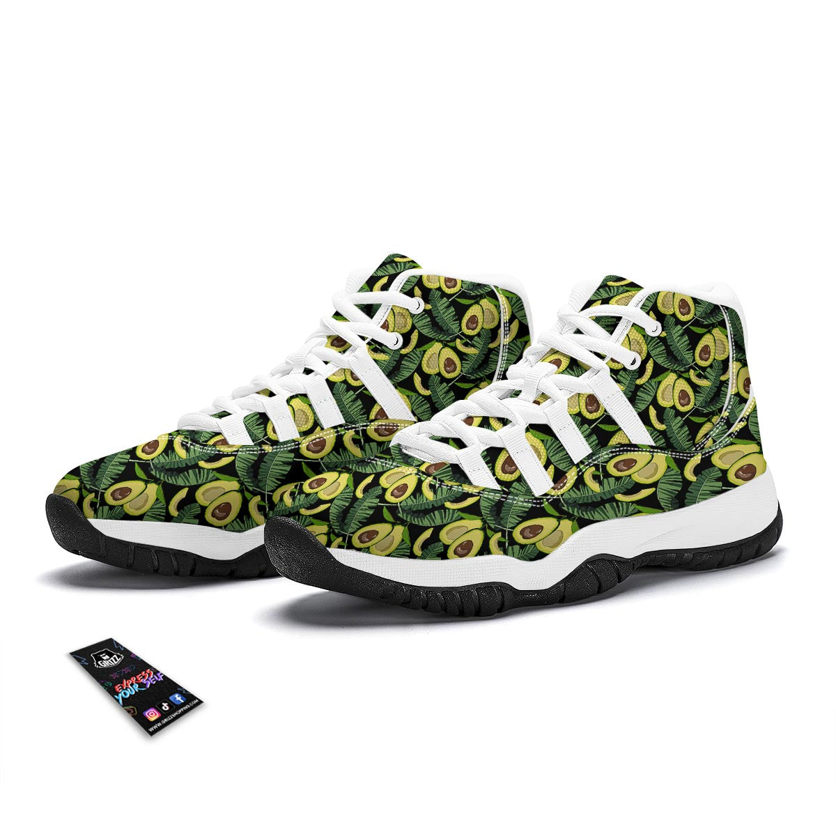 Avocado Floral Palm Leaves Pattern Print White Bball Shoes-grizzshop