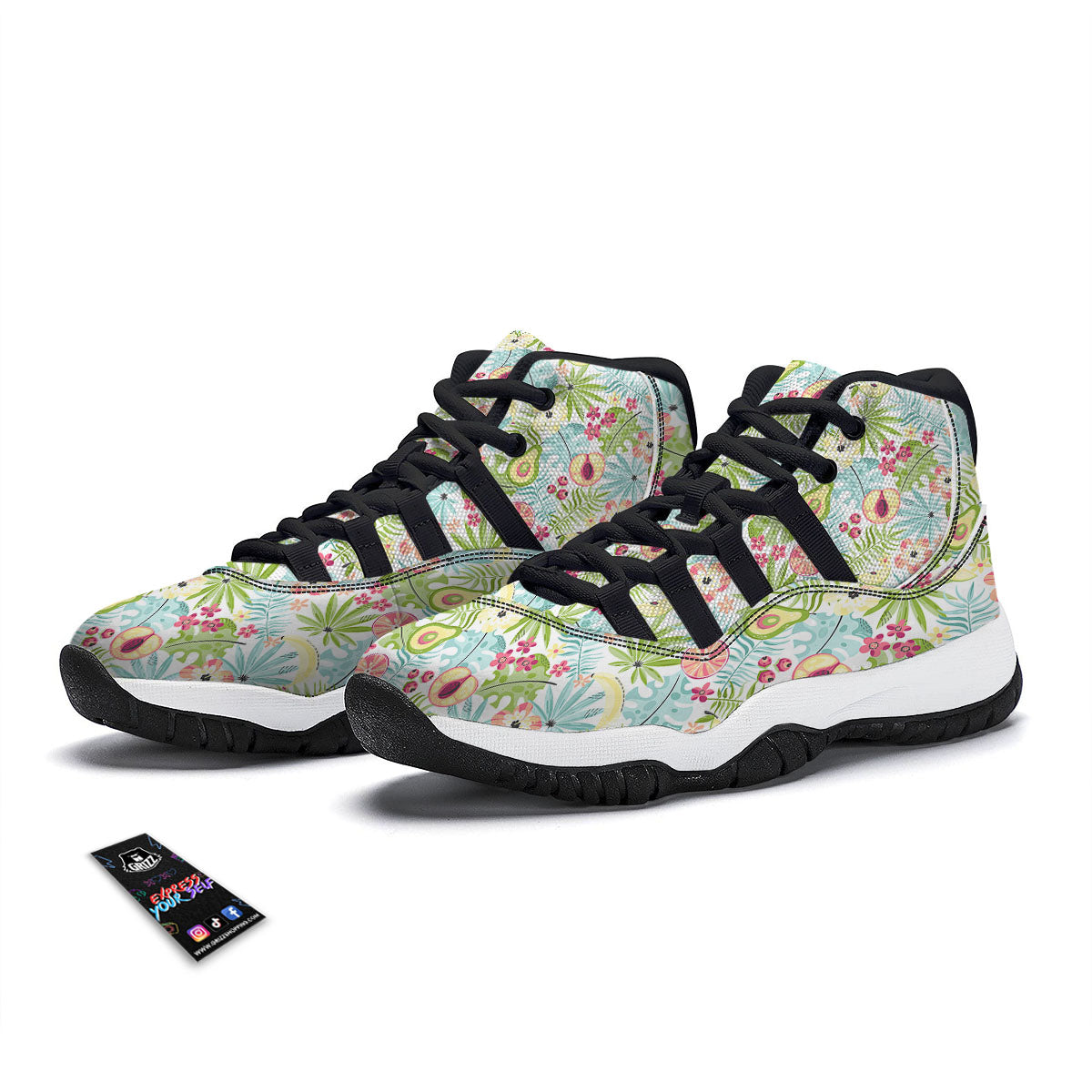 Avocado Fruit Print Black Bball Shoes-grizzshop