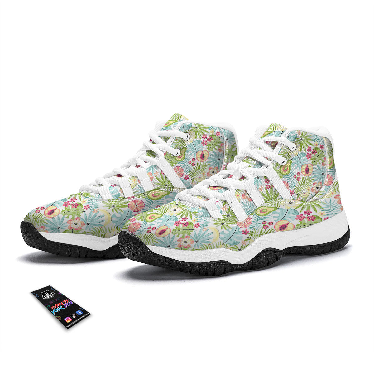 Avocado Fruit Print White Bball Shoes-grizzshop