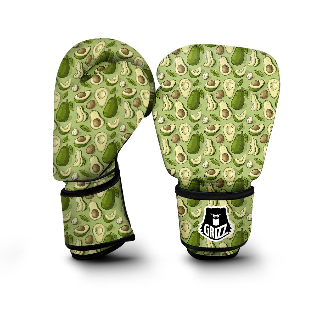 Avocado Green Pattern Print Boxing Gloves-grizzshop
