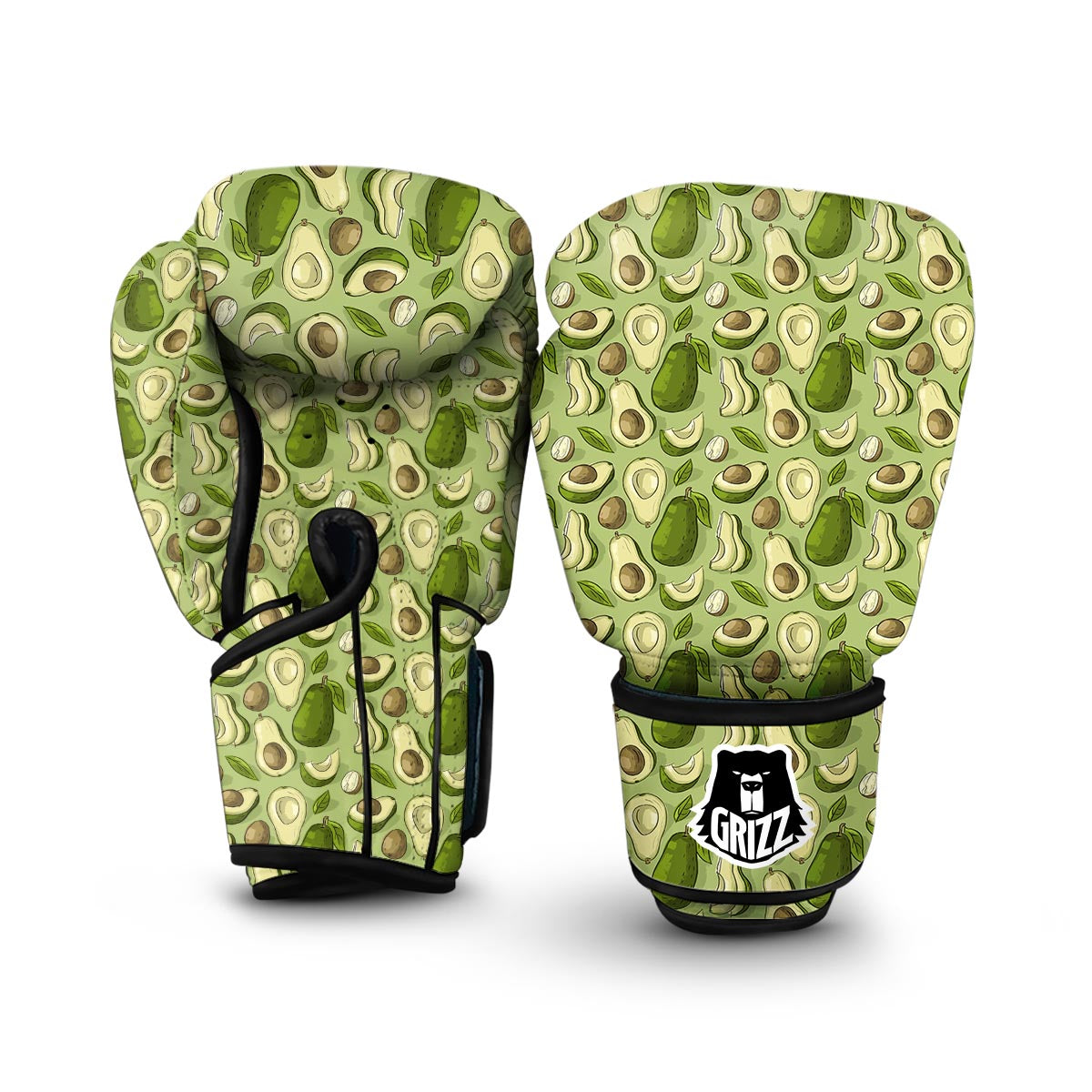 Avocado Green Pattern Print Boxing Gloves-grizzshop