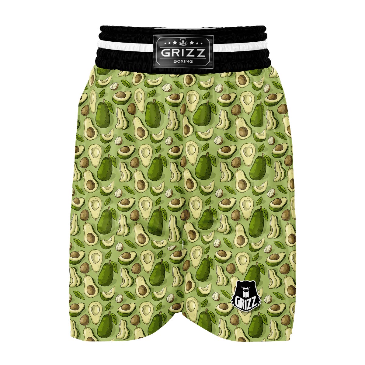 Avocado Green Pattern Print Boxing Shorts-grizzshop