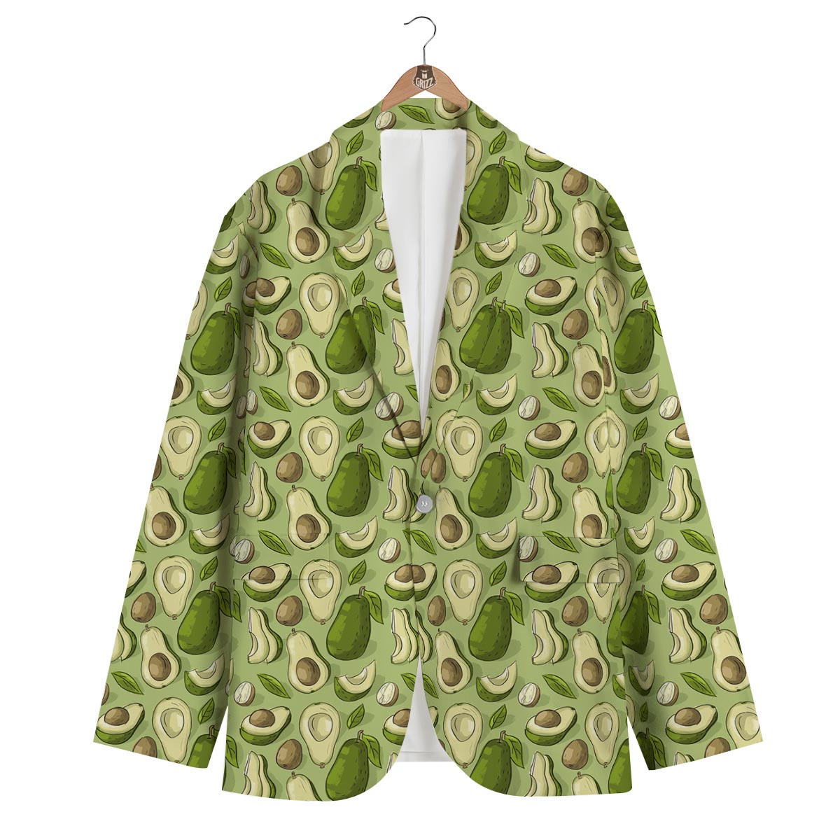 Avocado Green Pattern Print Men's Blazer-grizzshop