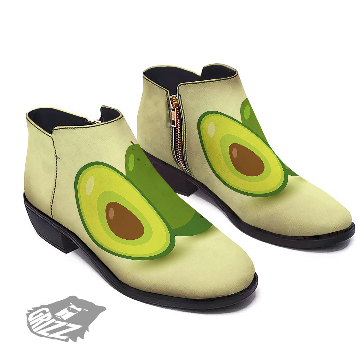 Avocado Green Print Ankle Boots-grizzshop