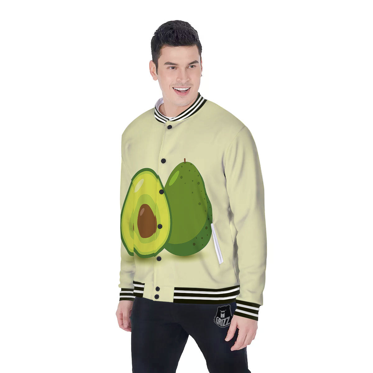 Avocado Green Print Baseball Jacket-grizzshop