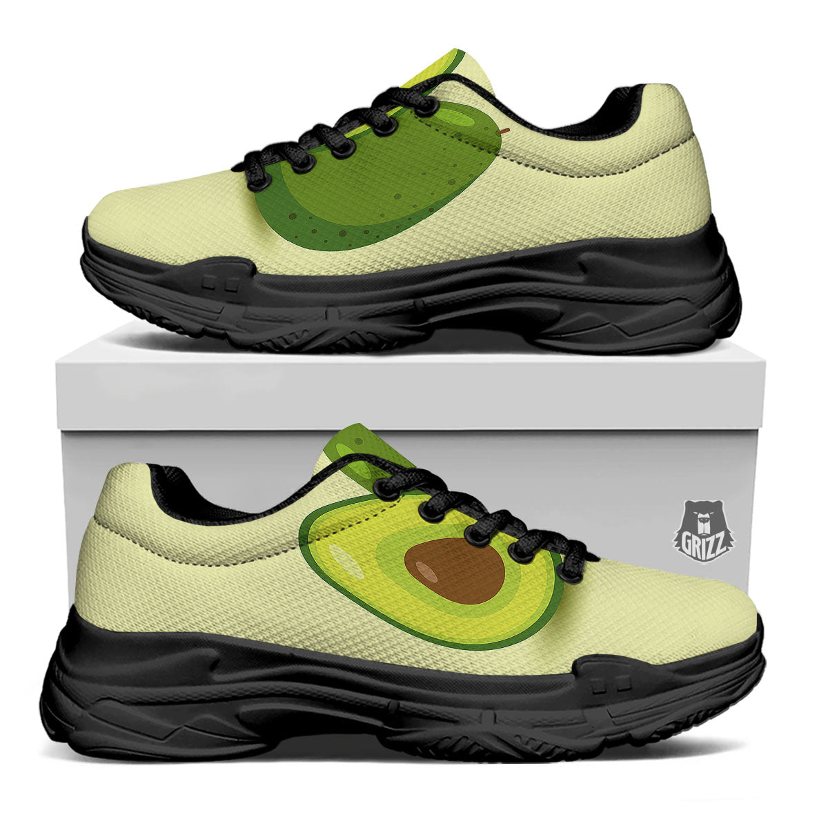 Avocado Green Print Black Chunky Shoes-grizzshop