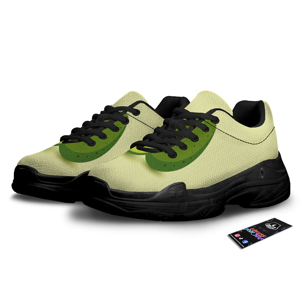 Avocado Green Print Black Chunky Shoes-grizzshop