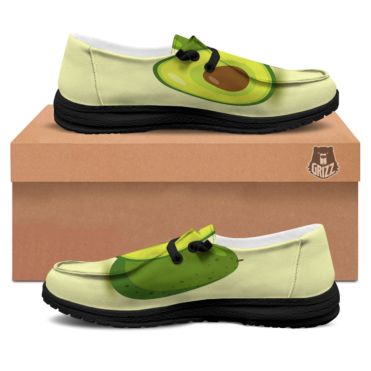 Avocado Green Print Black Loafers-grizzshop