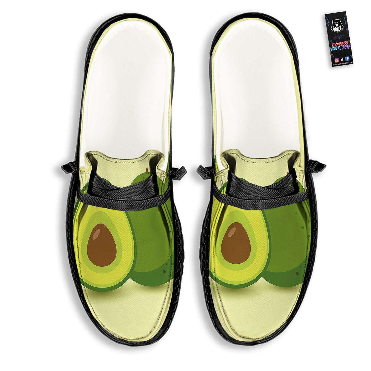 Avocado Green Print Black Loafers-grizzshop