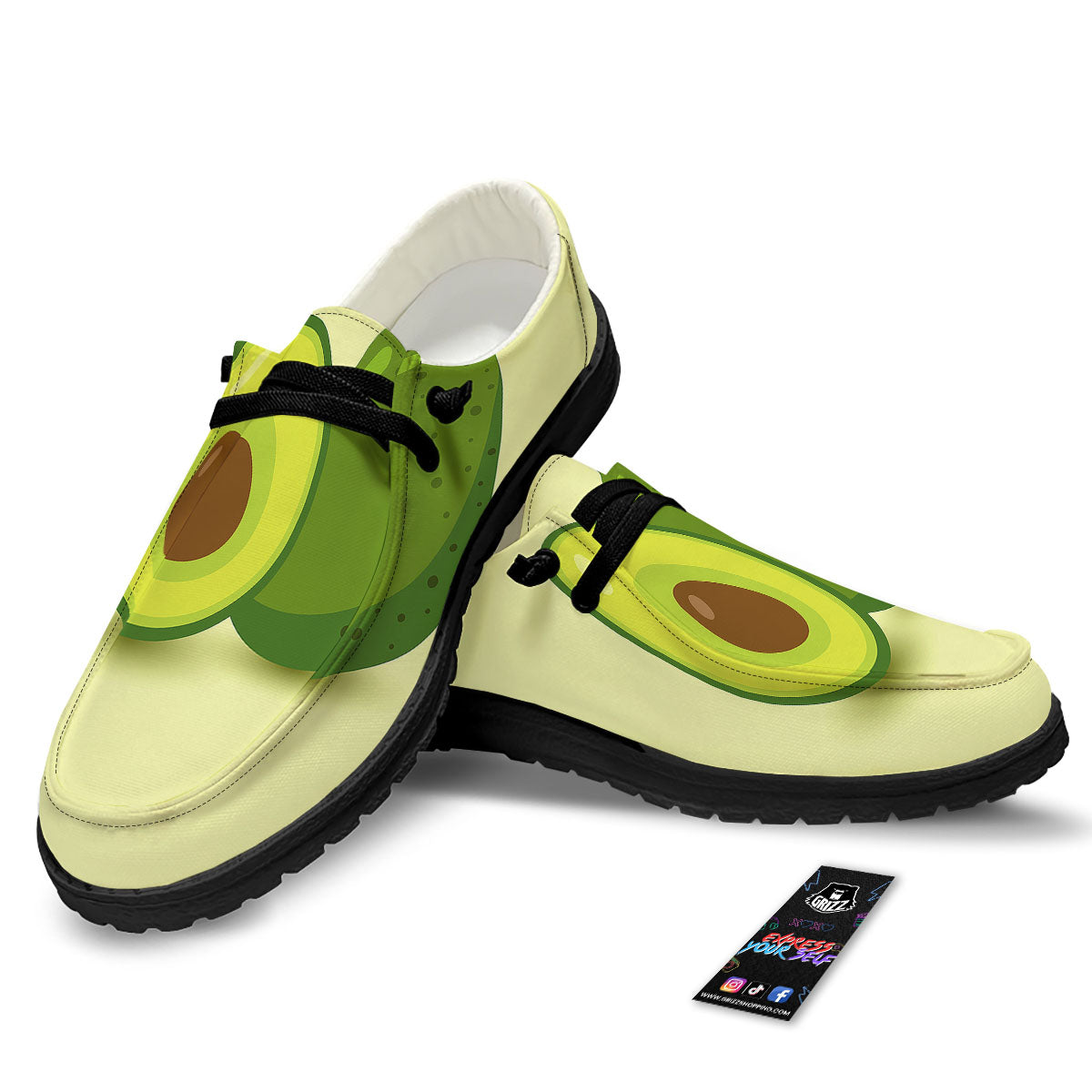 Avocado Green Print Black Loafers-grizzshop