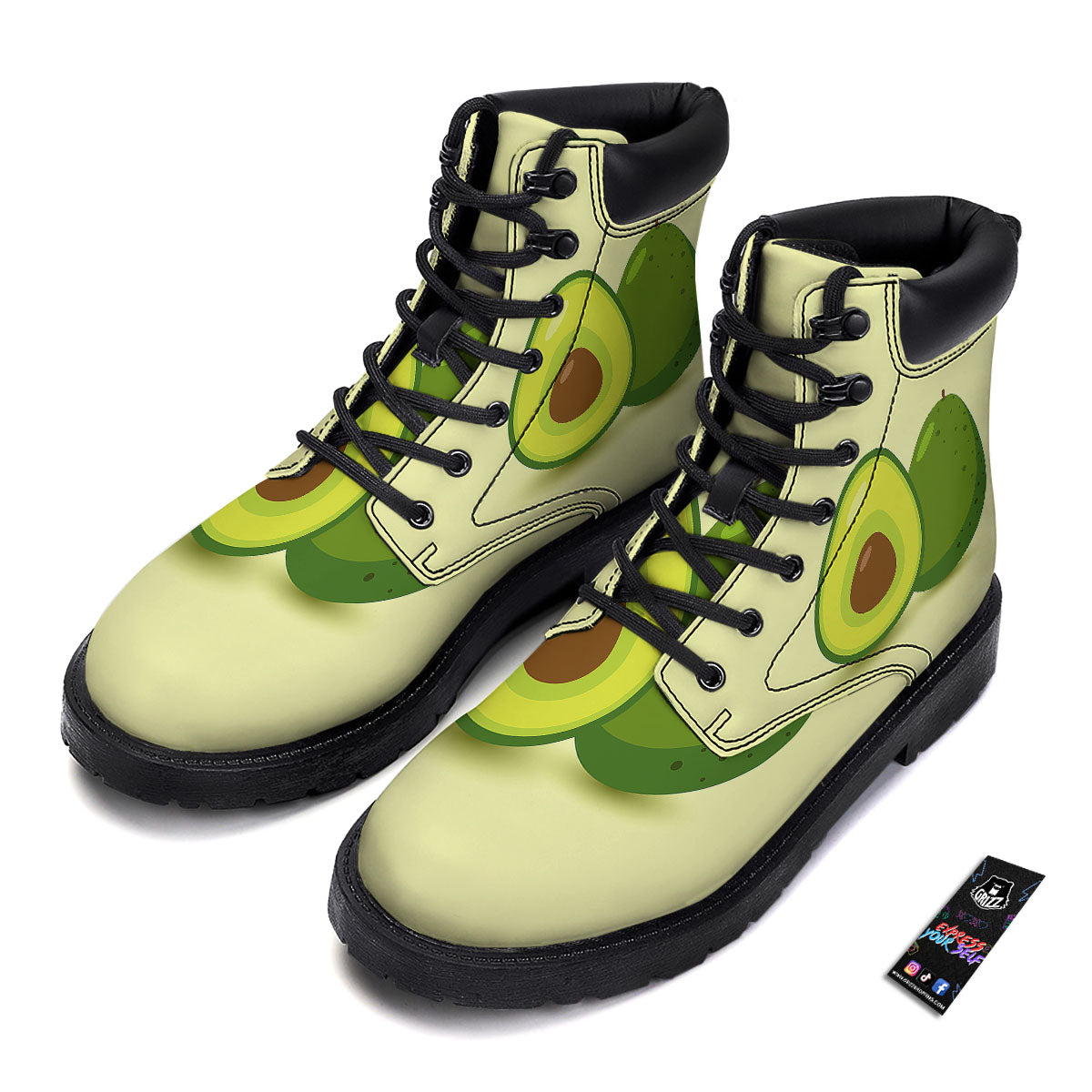 Avocado Green Print Boots-grizzshop