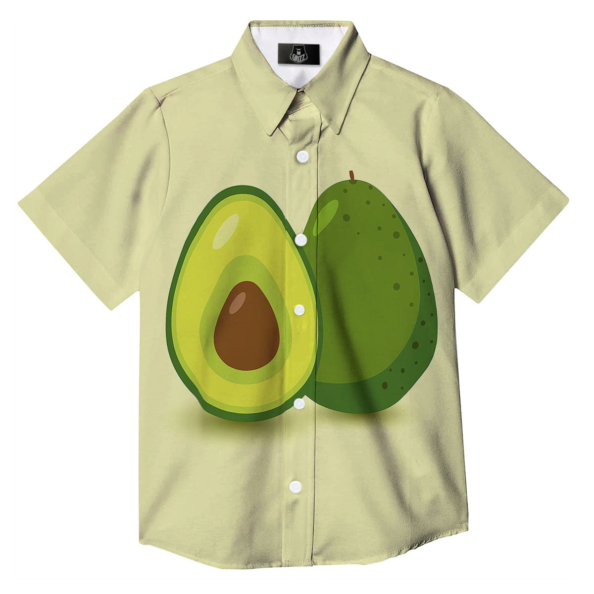 Avocado Green Print Button Up Shirt-grizzshop