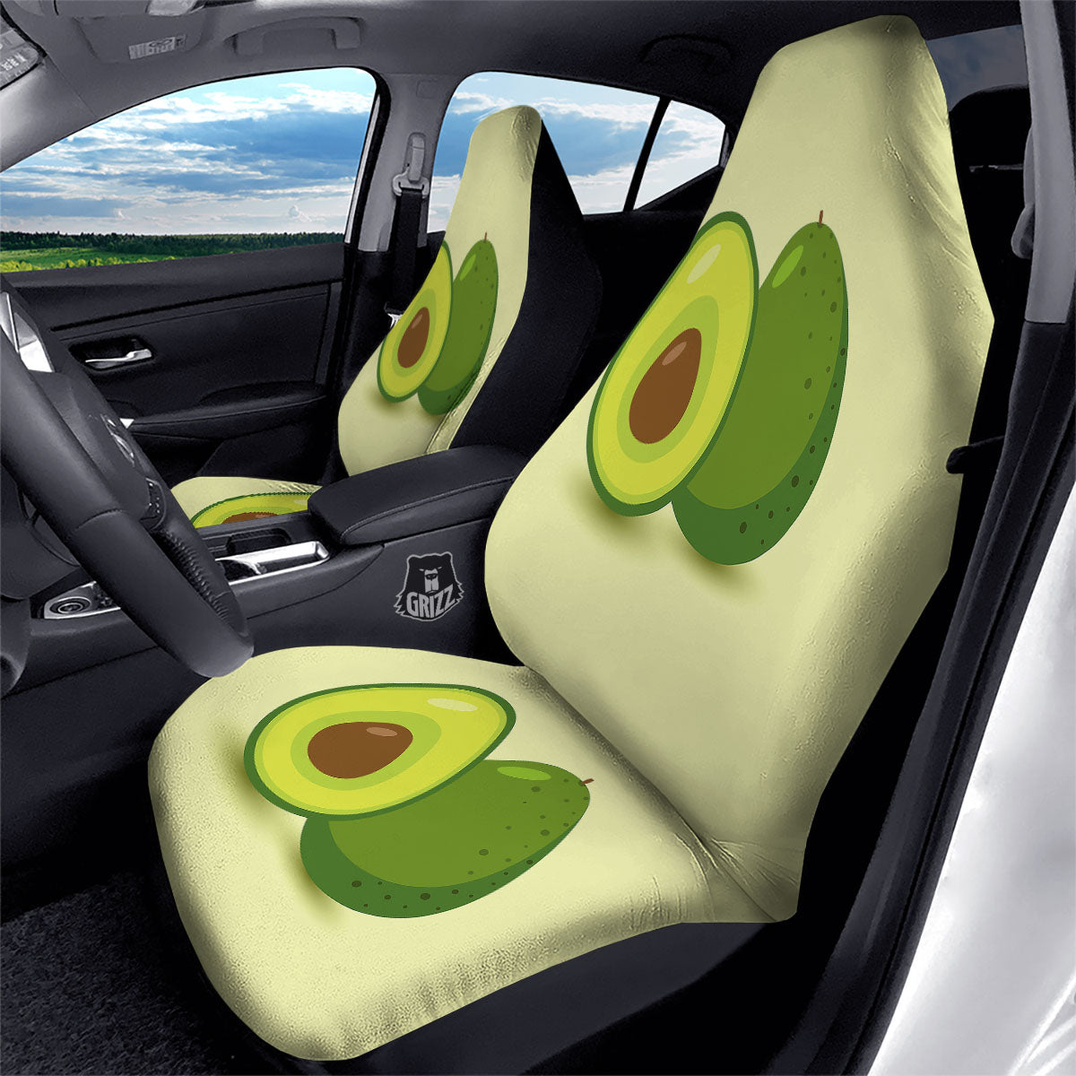 Avocado Green Print Car Seat Covers-grizzshop