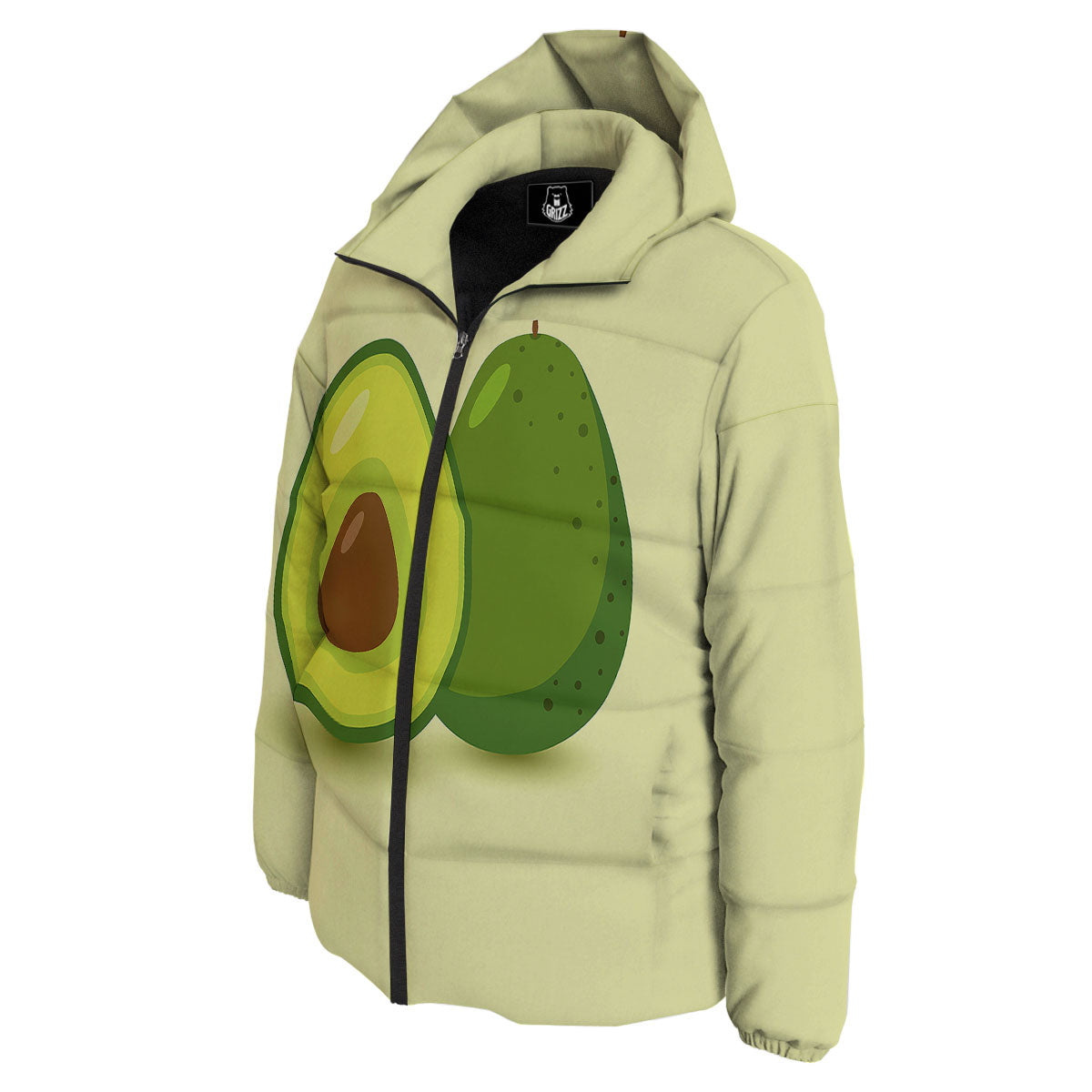 Avocado Green Print Down Jacket-grizzshop