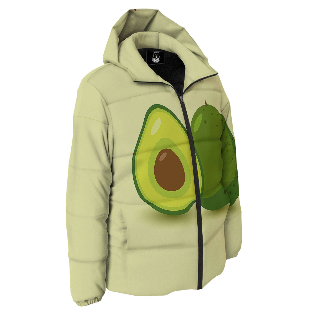 Avocado Green Print Down Jacket-grizzshop